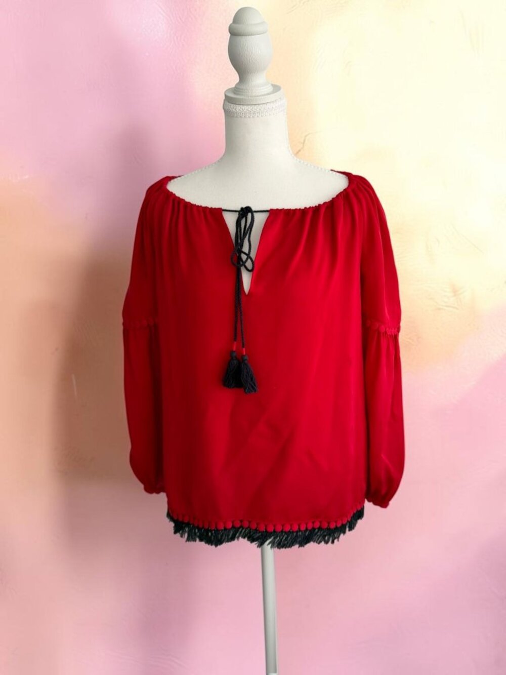TORY BURCH Red Long Sleeve Blouson Top Size 2